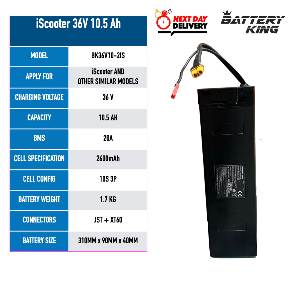 iScooter i9, i9 Pro and i9 Max Electric Scooter Battery 36v 10.5Ah