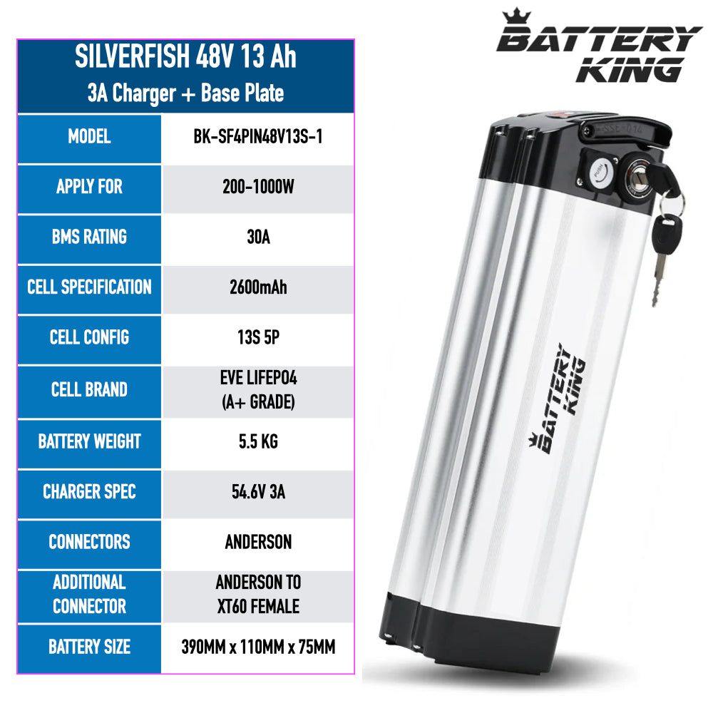 48V 13AH Silver fish E-Bike Battery 1000W/4PINS