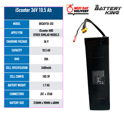 iScooter i9, i9 Pro and i9 Max Electric Scooter Battery 36v 10.5Ah