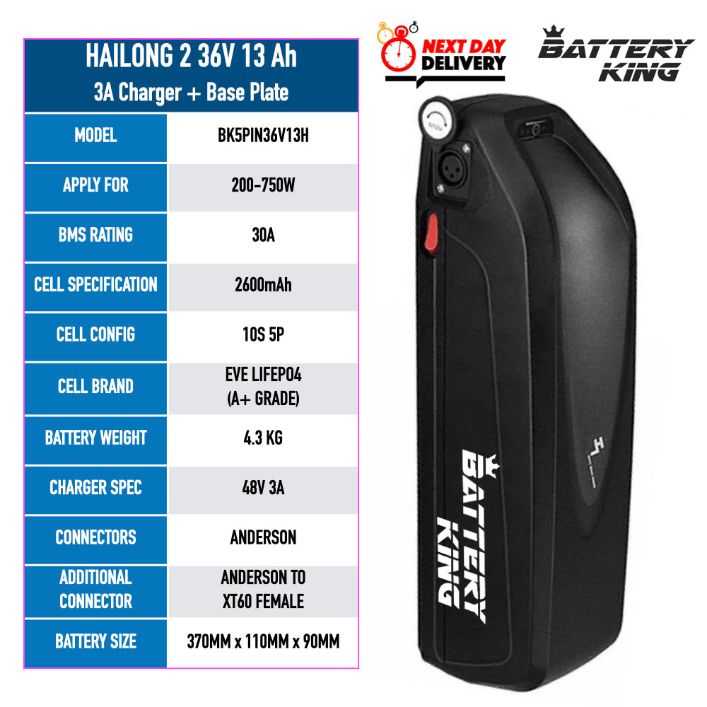 36V 13AH Hailong Downtube E-Bike Battery 750W/5Pins