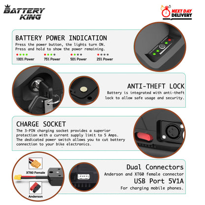 36V 13AH Hailong Downtube E-Bike Battery 750W/5Pins