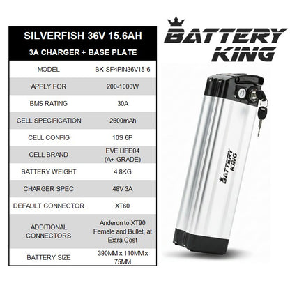 SilverFish E-bike Battery Specs table