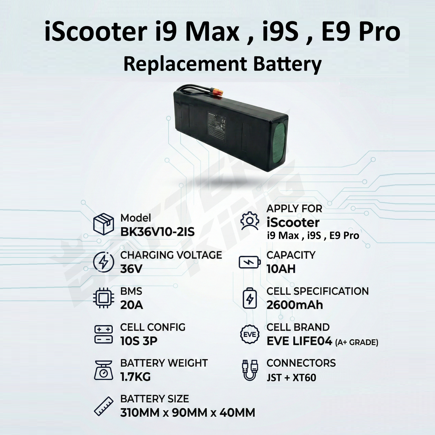 iScooter i9 Max i9S E9Pro replacement battery