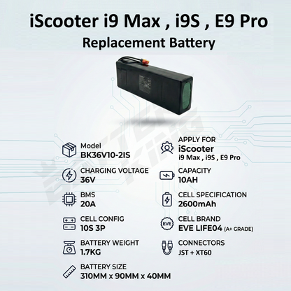 iScooter i9 Max i9S E9Pro replacement battery