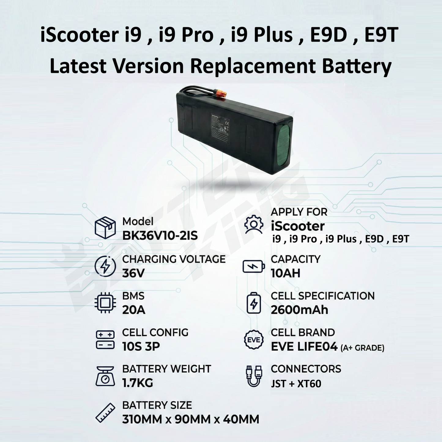 iScooter i9 i9Pro i9Plus E9D E9T Battery