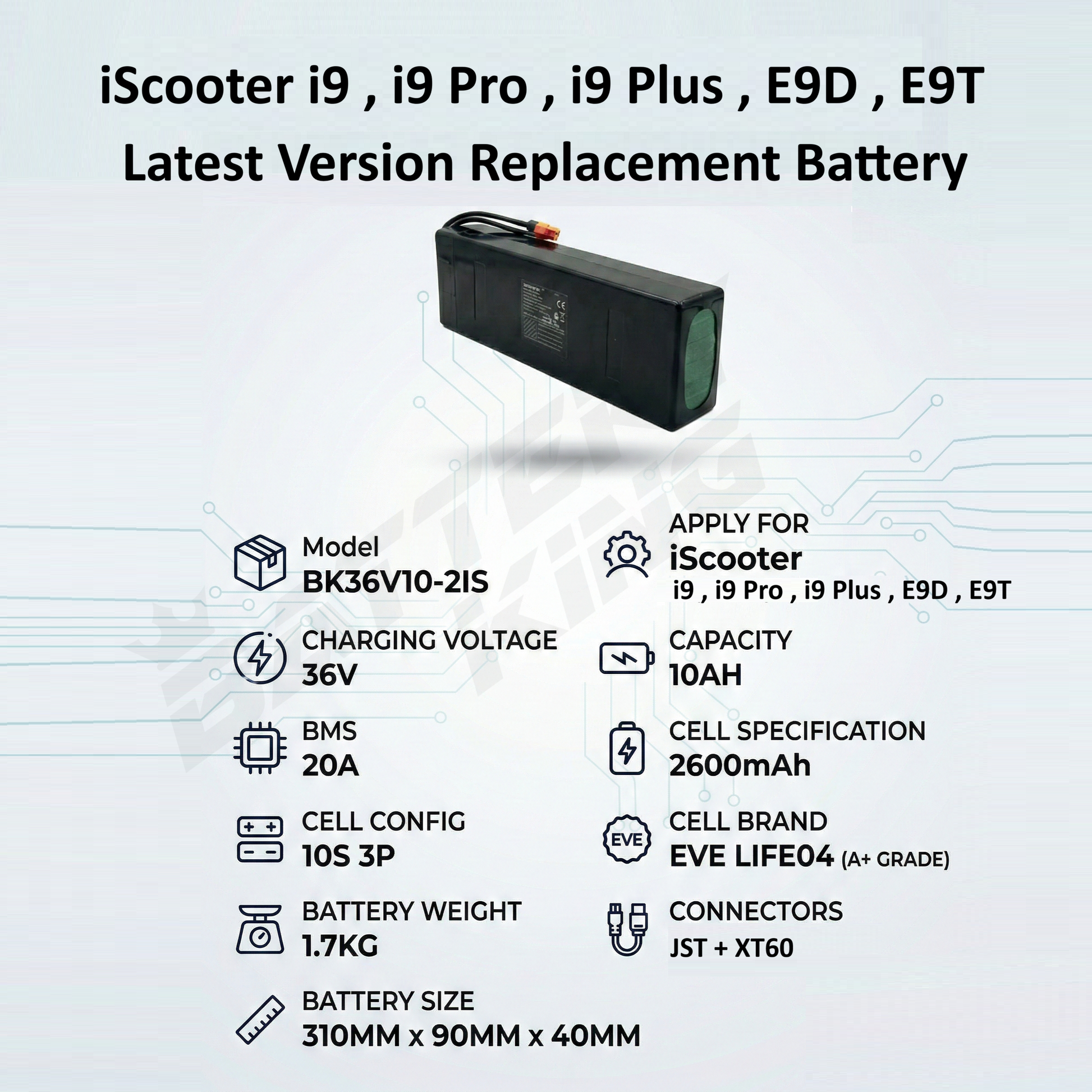 iScooter i9 i9Pro i9Plus E9D E9T Battery